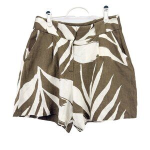 MASSIMO DUTTI Palm Tree Print Olive Green Cream Maximalist Boho Resort Shorts 6